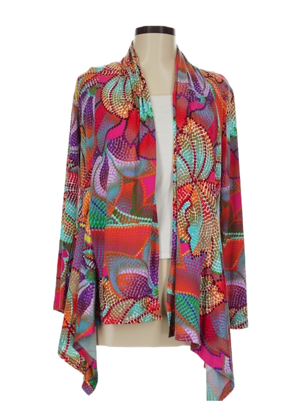 Clara Sunwoo M Colorful Abstract Drape Open Front Cardigan NWT USA